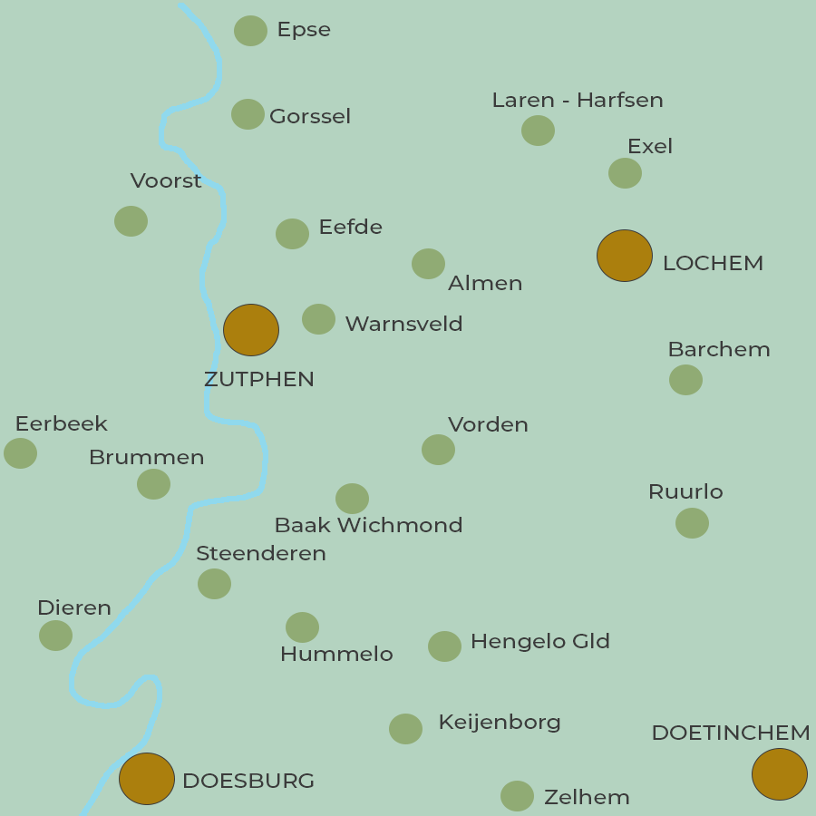Werkgebied van Marion Polman Uitvaartbegeleiding rond Zutphen, Bronckhorst, Lochem, Brummen en Ruurlo